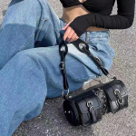 Y2K Korea naised Harajuku Vintage gooti must k&auml;ekott Esteetiline Elegantne Punk Rahakott Rahakott K&auml;ekotid &Otilde;latrendi kandekotid
