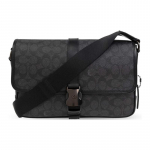 COACH crossbody kott League 29 Messenger Logoga tr&uuml;kitud klappkate kaetud l&otilde;uend ja vasikanahk &otilde;lakott suur suurus unisex paarimudel s&ouml;egr&uuml;hvi must