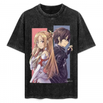 Sword Art Online Kirito & Asuna Vintage Pesitud T-s&auml;rk Anime Paar Graafiline Must Puuvillane &Uuml;legabariidiline Streetwear T-s&auml;rk S mitmev&auml;rviline