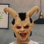 Halloweeni t&auml;iskasvanute t&auml;isn&auml;oga Lucifere mask Lucifere lateksmask sarvedega Cospal Rekvisiidid Black hair