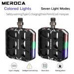 MEROCA 3 laagiga vikerkaarev&auml;rvilised LED-jalgrattapedaalid - Alumiiniumisulamist MTB-pedaalid v&auml;rviliste hoiutuledega m&auml;girattale 3-Bearing must