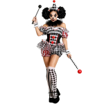 Naiste kost&uuml;&uuml;m must-valge teemanttriibuline tsirkusebodysuit volangiga Halloweeni, karnevali, cosplay'i jaoks M black