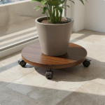 &Uuml;mar Lillepoti Alus Ratta ja Tugeva Puidust Taimeveorattaga Mitmeotstarbeline Walnut 25CM
