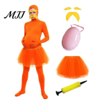 Avatud n&auml;oga Zentai &uuml;likond, oranž t&auml;ispikk kombinesoon, t&uuml;llseelikuga, v&otilde;lts k&otilde;huga, kollase vuntsi ja kulmudega, Halloweeni peo kombinesoonid, Cosplay &uuml;likond 160cm B red