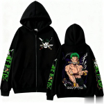 S&uuml;gismood T&auml;navamood &Uuml;hes t&uuml;kis Zoro Anime Huppar Meestele Naistele T&otilde;mblukuga Jakk Graafilise Prindiga Pikkade Varrukatega Vabaaja Hip Hop Pullover M black