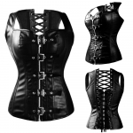Naiste nahast gooti korsett rinnakorsett, steampunk kost&uuml;&uuml;m Klubir&otilde;ivad Seksikas pesu Burlesque Espartilho S must
