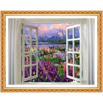 Teemantmaaling t&auml;is&uuml;mar teemanttikandid, aknavaade. Ristpistes kivist seinakleebis 20X30CM