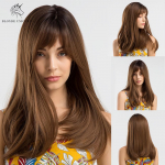 BIONDE UNICORN Natural Hair Ombre pruun s&uuml;nteetiline pikk sirge parukas naistele igap&auml;evaseks kasutamiseks kuumakindlad tukkidega parukad 22 Inch pruun