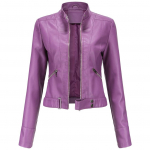 Naiste kunstnahast k&auml;rbitud jope PU Moto Biker Zip Up Mootorratas Slim Crop l&uuml;hike mantel Liibuvad &uuml;ler&otilde;ivad Mood vabaaja s&uuml;gise kevad bleiseriga varustus uus 2XL lilla