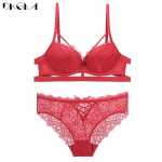 DKGEA naiste seksikas aluspesukomplekt, pitsist must Push Up rinnahoidja, suures suuruses CD-tass 75D must