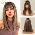 Pruunid segatud s&uuml;nteetilised parukad naistele Parukad koos tukkidega, keskmise pikkusega Bob-parukad kuumakindlad igap&auml;evaseks Cosplay-kasutamiseks