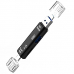 5-&uuml;hes multifunktsionaalne USB 2.0 t&uuml;&uuml;p C/Usb/Micro Usb/Tf/SD m&auml;lukaardilugeja OTG kaardilugeja adapter mobiiltelefoni tarvikud must