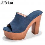 Eilyken Fashion Puidust k&otilde;rged kontsad Uued naiste sussid Suvised Rooma varvaste platvorm vabaaja naiste kingad sandaalid 36 sinine