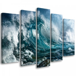 Viieosalise pildiga l&otilde;uendiprint Sea Ocean Waves 100x70 must