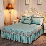 Voodipesukomplektid Tekstiilist printsess pitsist tepitud voodikate voodikate pol&uuml;ester puuvillane luksuslik voodikate seelikud voodikate pol&uuml;ester puuvillane Skirt sheet 180x220cm heleroheline v&auml;rv