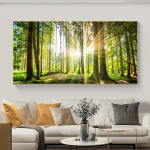 Maastik Roheline Kollane Mets Puu l&otilde;uend Maalimine P&auml;ikesevalgus Plakatid ja tr&uuml;kised Seinapildid Elutuba Kodukaunistus Ilma raamita 20cm&times;40cm NoFrame