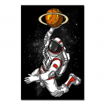 L&otilde;bus kunstiastronaut, kes m&auml;ngib kosmoses korvpalli, l&otilde;uend maalib plakateid ja v&auml;ljatr&uuml;kke Seinakunstipildid elutoa kaunistamiseks Ilma raamita 21*30cm