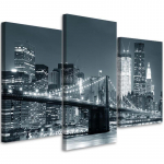 Kolmeosalise pildiga l&otilde;uendiprint New York Skyline Manhattan Black White 60x40 must/valge