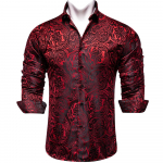 Dibangu Silk meeste s&auml;rgid pikkade varrukatega Slim Fit s&auml;rk Meestele Lilla Paisley pluus &Uuml;ler&otilde;ivad S burgundiapunane