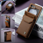 Nahast ristkorpuse kaelarihma&uuml;mbris Samsung Galaxy Z Flip 5 Flip5 5G kaardikoti kaitse tavaline &auml;riline moekas rahakoti kate Samsung Z flip 5 pruun