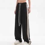 Triibulised s&ouml;rkijad dressip&uuml;ksid hiphop naised k&otilde;rge v&ouml;&ouml;kohaga laia s&auml;&auml;rega spordip&uuml;ksid t&auml;navar&otilde;ivad n&ouml;&ouml;riga kottis sirged p&uuml;ksid S must