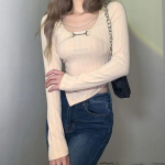 Kevads&uuml;gis b&uuml;roo Lady Fashion v&otilde;lts kaheosalised T-s&auml;rgid koos ketiga kootud t-s&auml;rgi pikkade varrukatega s&auml;rgid Slim Fit riided 28249 One Size aprikoosi