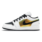 Air Jordan 1 Low SE GS V&auml;rvi Muutvad Laste Tossud Valge Must Metallik-Kuldne CV9844-109 36
