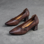 Johnature etnilise stiili terava varbaga k&otilde;rged kontsad kingad Mitmek&uuml;lgsed Retro ehtsast nahast Shallow Pumps naiste kingad 35 pruun