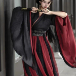 Hiina Wei ja Jini d&uuml;nastia stiilis Hanfu naiste r&uuml;&uuml;tli&uuml;likond L must