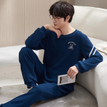 Meeste pidžaama pikkade varrukatega puuvillane kevad- ja s&uuml;gisene lihtne vaba aja noorte kodu&uuml;likond, mida saab kanda L