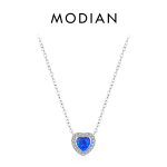 MODIAN Real 925 Sterling Silver Peen sinine Opaal-s&uuml;damega kaelakee Naistele Peened ehted, romantilised aastap&auml;evakingid h&otilde;be