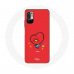 Coque pour Xiaomi Redmi Note 10 5G BTS Bangtan Gar&ccedil;ons BT21 TATA V Fond Rouge