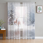 Forest Deer Creek t&uuml;llkardinad elutuppa L&auml;bipaistev kardin magamistoa akende ruloode jaoks Voile kardinad 135W x 114H(cm)