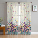 Lilled Taimed &Uuml;leminekuga &Otilde;hukesed Voile Aknakardinad T&uuml;llkardinad Elutuba R&otilde;du Dekoratsioon Kardinad 135W x 114H(cm)