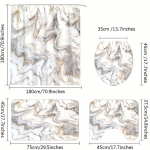 4 tk Marmorist mustriga du&scaron;ikardina komplekt Vannitoa kardinate komplekt 12 konksuga libisemiskindla vaiba WC kaane ja vannimati veekindel vannikardin 4 PCS