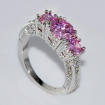 Kolm kivist CZ tsirkoon roosa valge sinine roheline s&otilde;rmus h&otilde;bedase v&auml;rvi kihlamisr&otilde;ngas s&otilde;rmused naistele pruudi peened ehted peokink 4 roosa