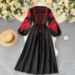 Boheemlaslik kleit naistele O-kaelusega lilletikandid laternaga varrukatega kleidid etnilises stiilis voldid Puhkuse rand Vestido lahtine Dropship One Size must