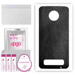 apgo Protective Skin Sticker for the back compatible with Motorola Moto Z3 Play, Wrap Film, Foil, Vinyl - Pattern Black Leather