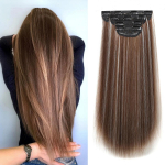 Blonde Unicorn 22 Inch Clip in Synthetic Straight Hair Extensions Invisible Double Weft for Women Full Head Seamless Hair Extensions Clip in