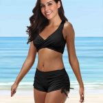 Naiste ujumisriided Tankini, 2-osaline ujumistrikoo, hall kamuflaažitr&uuml;kiga supluskost&uuml;&uuml;m XL must