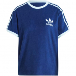Adidas Originals &uuml;hev&auml;rviline &uuml;mmarguse kaelusega kolme triibuga l&uuml;hikeste varrukatega t-s&auml;rk naiste topid sinine IR7465 XS