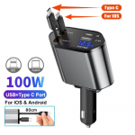 100 W autolaadija USB Type C &uuml;likiire laadimine v&auml;lklaadimine Sisset&otilde;mmatav kaabeltelefoni autolaadija iPhone'i jaoks Huawei Samsung pingeekraaniga