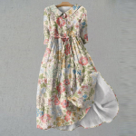 Naiste mood retro lilleprinteriga rev&auml;&auml;rin&ouml;&ouml;biga kleit kolme neljandiku varrukatega L beež