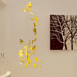3D isetehtud lille liblika kujuga akr&uuml;&uuml;list seinakleebis Kaasaegne kleebiste kaunistus kuld
