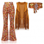 Naiste hipikost&uuml;&uuml;mide komplektid, retroh&otilde;ngulised p&uuml;ksid, tuttidega vest, peapael Halloweeni Cosplay &ouml;&ouml;klubi tantsuks M