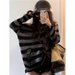 Gooti stiilis t&auml;navar&otilde;ivad triibuline silmkoeline kampsun, naiste Harajuku punk, &otilde;&otilde;nsad džemprid, l&otilde;dvad, sobivad topsid Grunge E-t&uuml;druk S hall/must