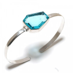 Swiss Blue Topaz Gemstone 925 Sterling Silver Cuff Bangle Adjustable j2p34