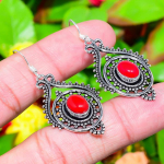 Italian Red Coral Gemstone Handmade 925 Sterling Silver Gift Earring 2.05 h2p33