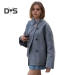 S&uuml;gistalvine naiste jope &Uuml;herealine kaherealine paksendatud kampsun avarad pikad varrukad, krae, rinnataskud, mantel S hall