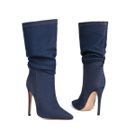 Lenkisen Denim S&uuml;gis-Talvised Kingad Terava Ninaga Stiletto K&otilde;rged Kontsad Hoidke Soojas Moodsad Volditud Keskmise S&auml;&auml;rega Saapad 39 black